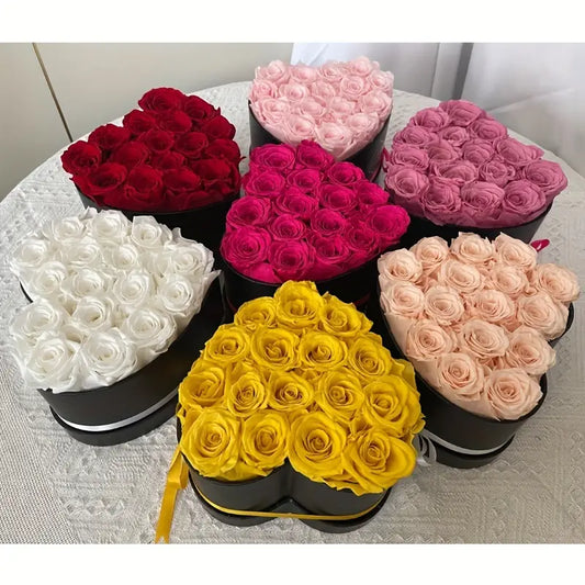 16 natural eternal flowers in Heart Shape Box - forever roses