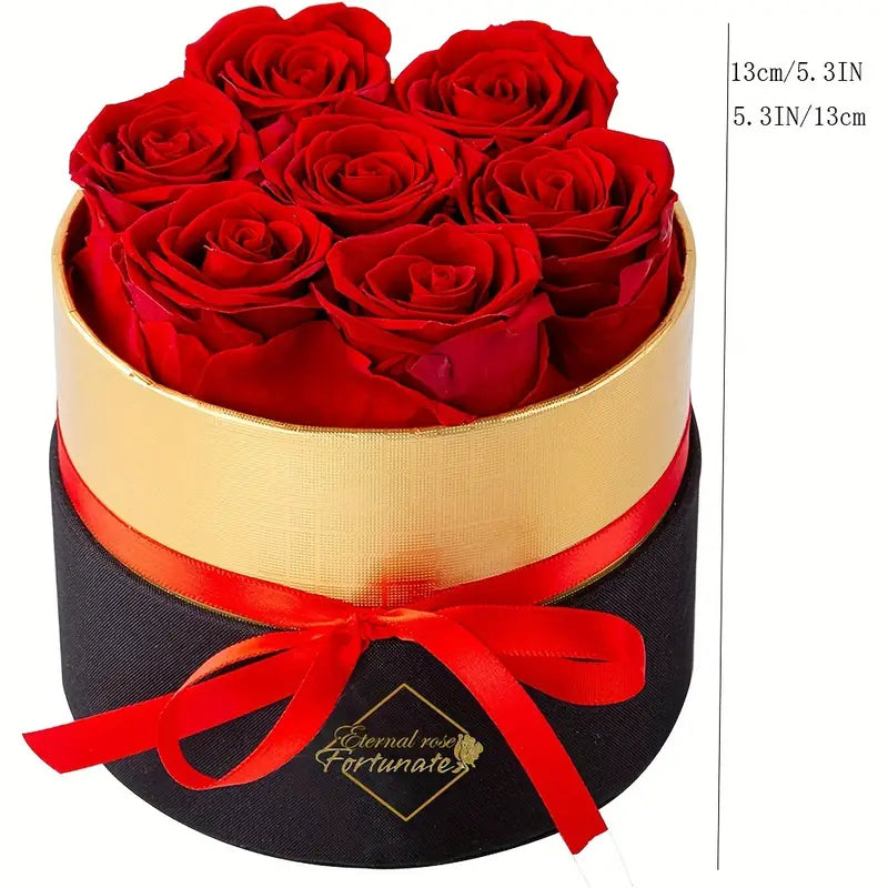 7 natural Eternal flowers in Round box - forever roses